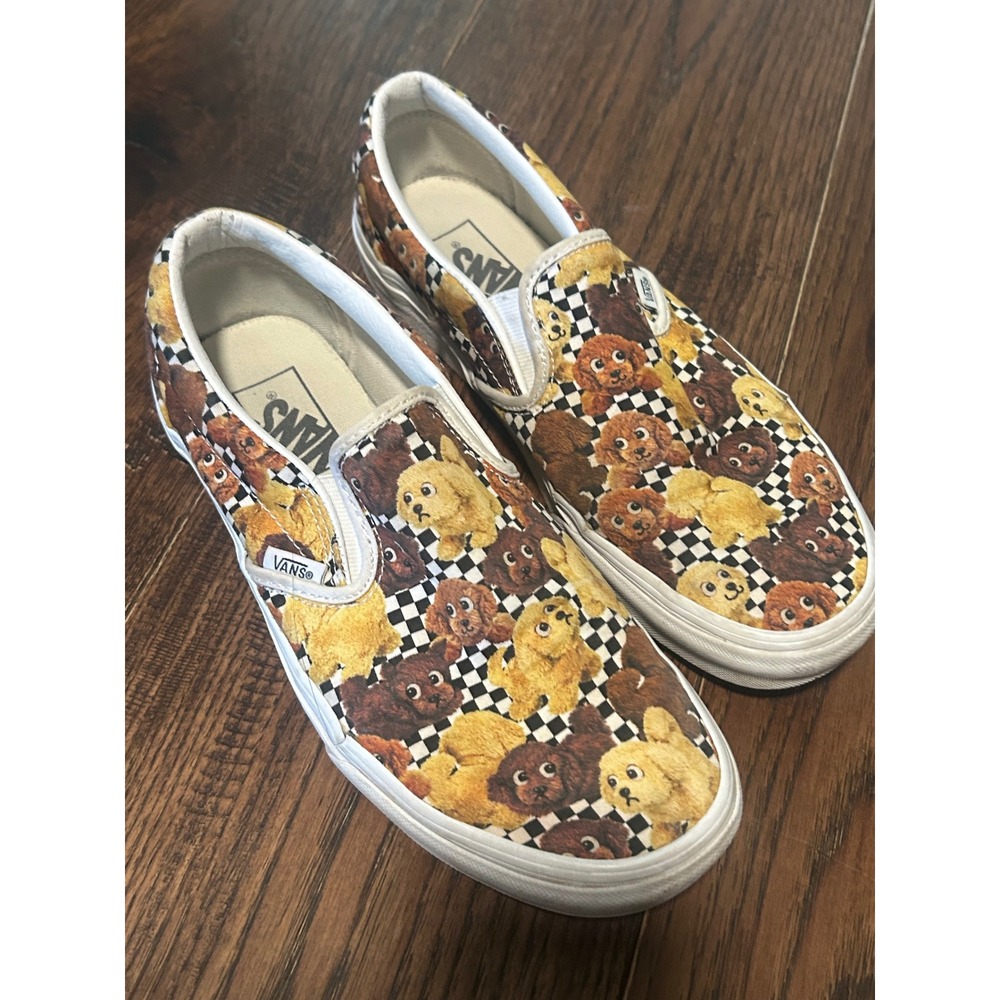 RARE Vans Classic Slip-On Puppy Dog Checkerboard Sneakers Mens 7.5 Women 9.0